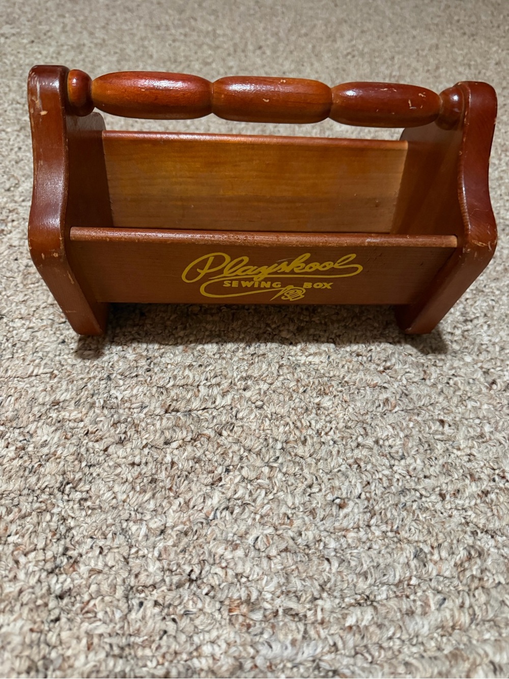 PlaySkool Brown Wooden Sewing Box Caddy - Kids Learning Toy